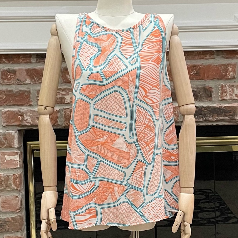 Glam orange and turquoise multipatterned eclectic top / S / Excellent co…